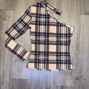 Plaid One-Shoulder Top